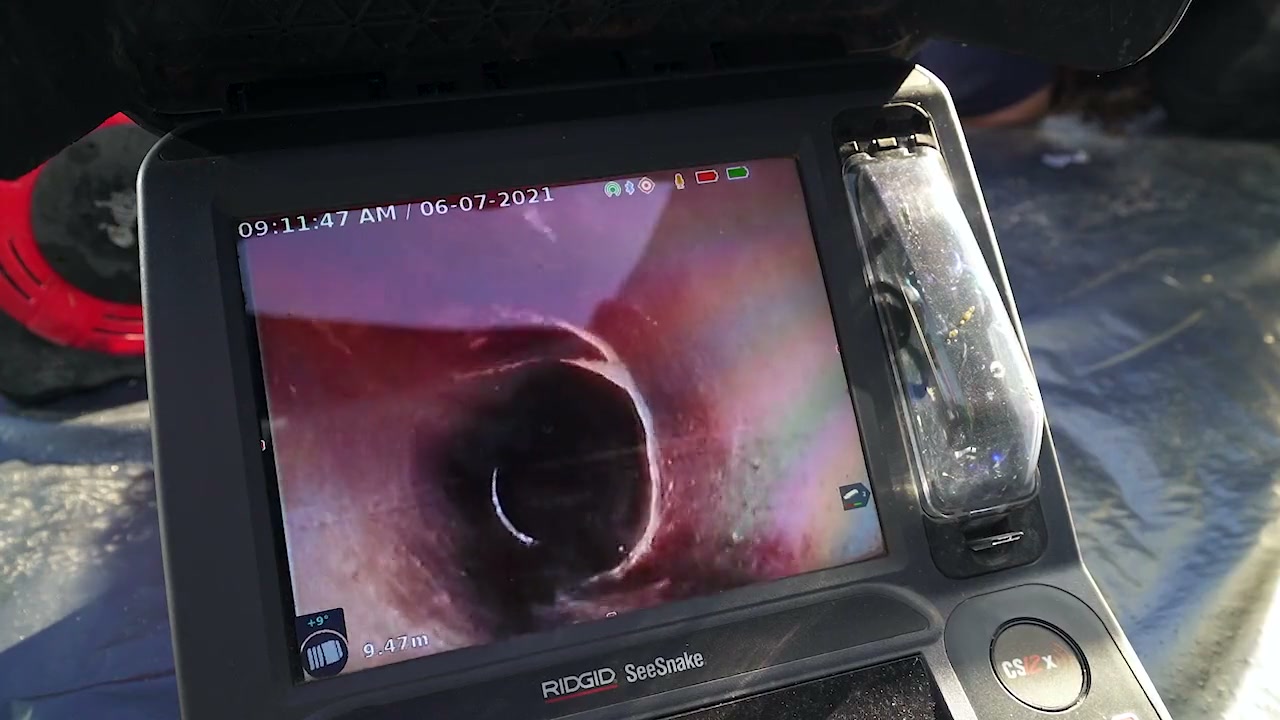 CCTV drain camera footage on the monitor